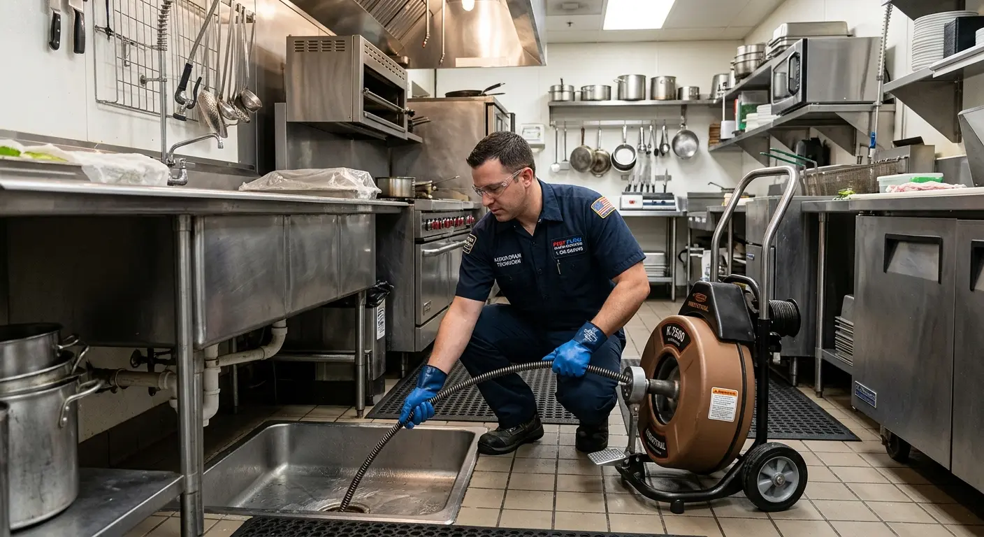 Commercial drain cleaning service in a restaurant kitchen in Rochester Hills