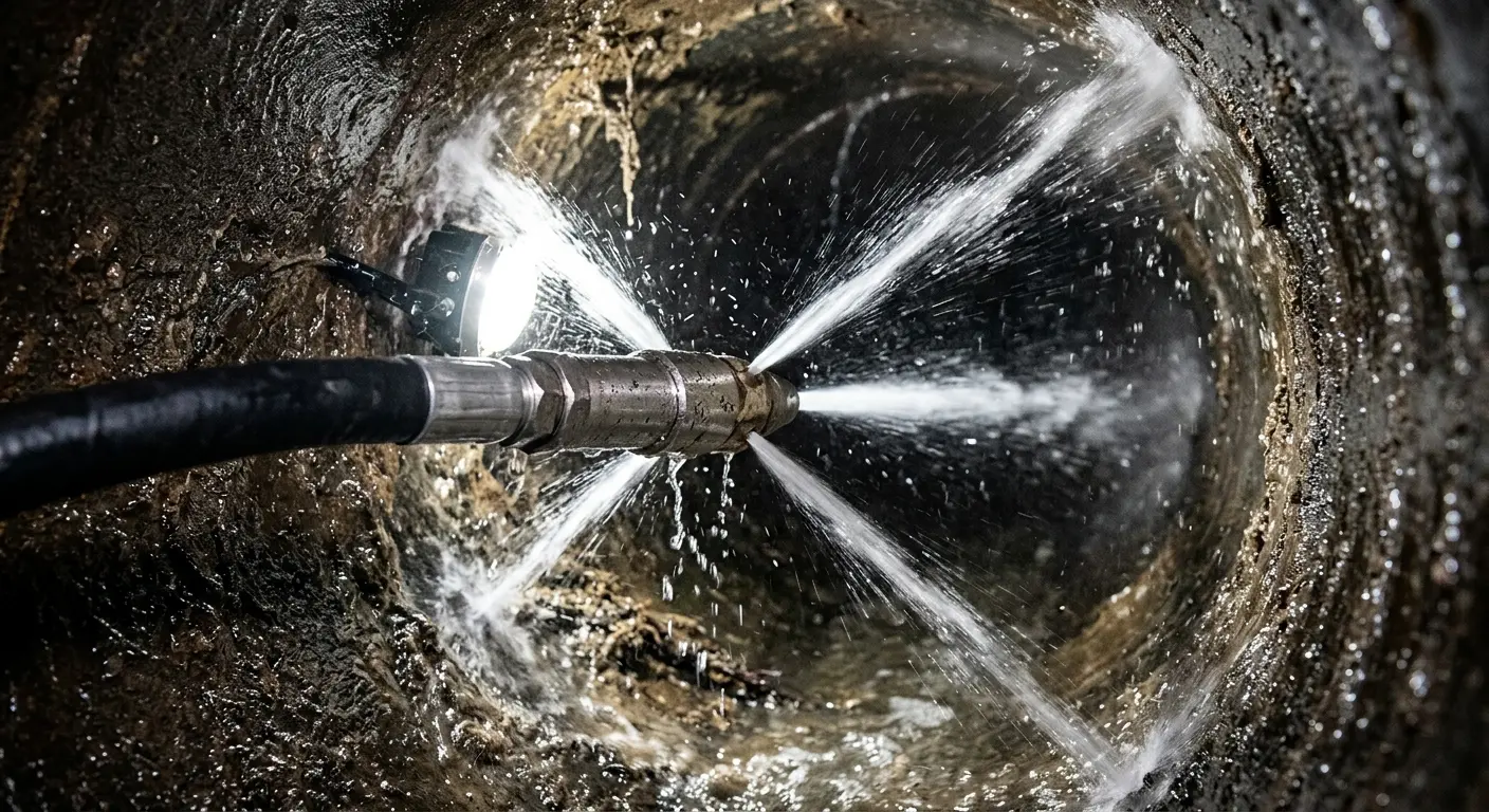 High-pressure hydro jetting nozzle cleaning sewer pipe for Sewer Cleanout in Rochester Hills